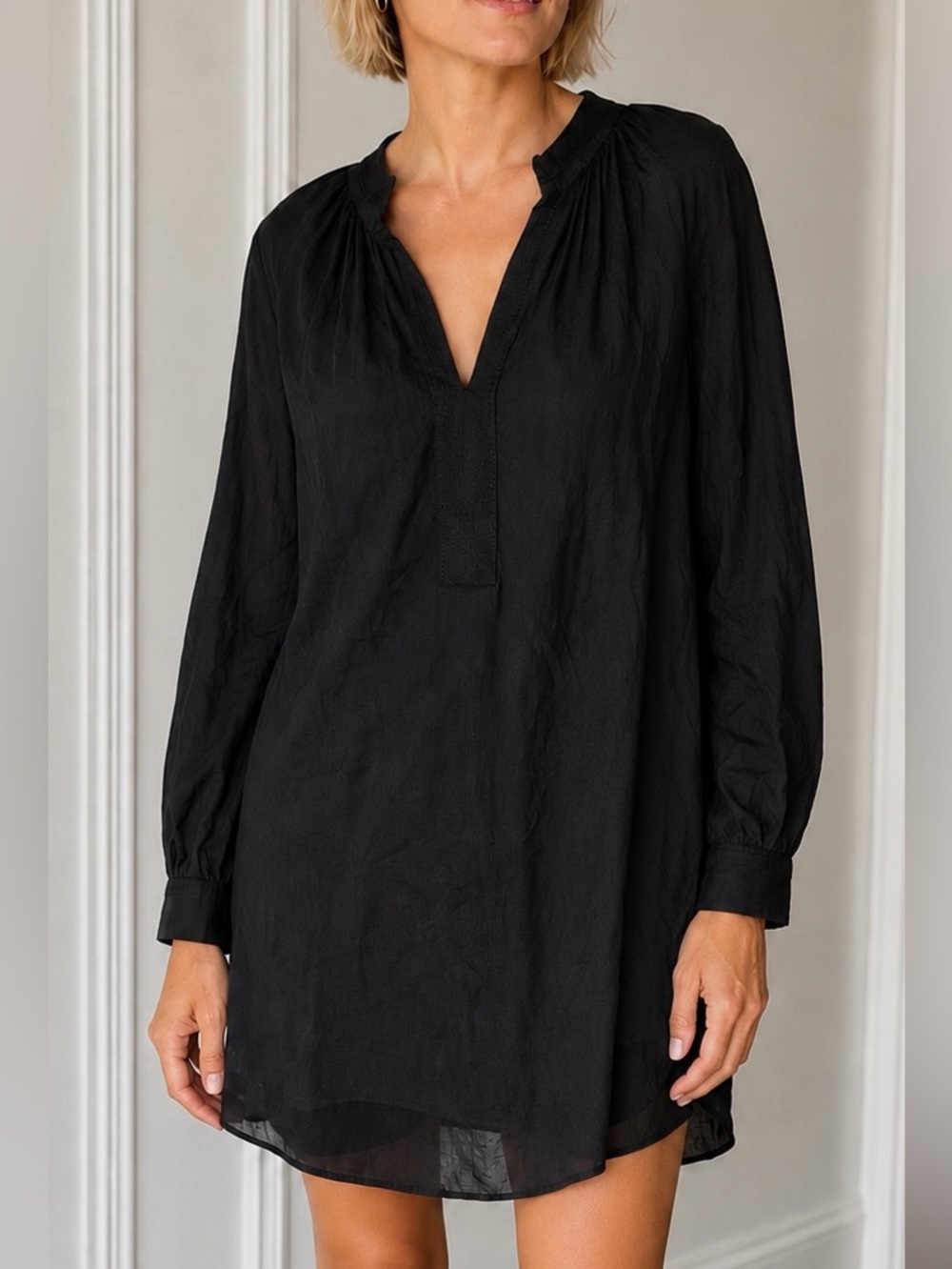 Banana Republic Trapunto Voile Mini Dress Black M